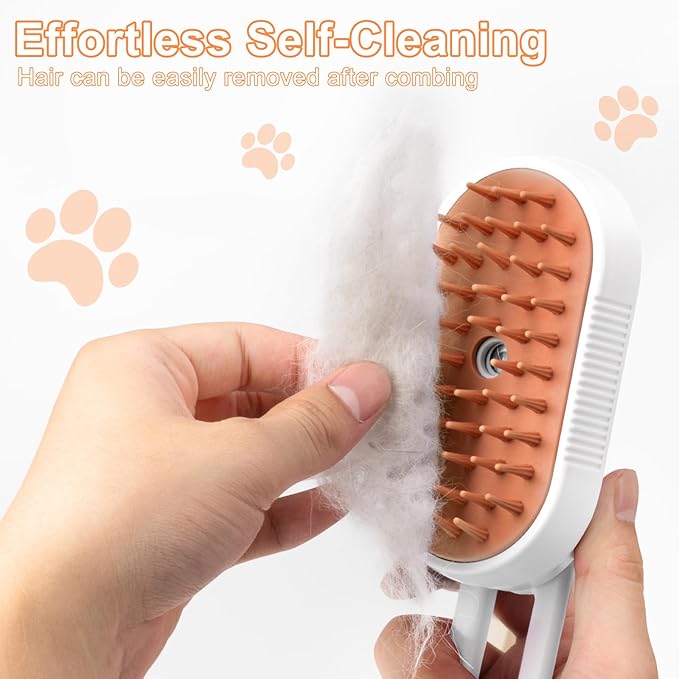 Steam Brush for Cat & Dog – 3-in-1 Spritz Pet Spray Hair Removal Comb for Grooming & Shedding Steam – Water Brush for Long & Short Haired Pets– Includes Two Bottles Waterless Shampoo