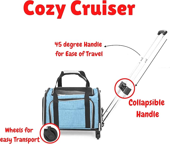 Airline Approved Expandable Premium Pet Carrier on Wheels- Two Sided Expandable Rolling Carrier- Designed for Dogs & Cats- Extra Spacious Soft Lined Carrier! - Light Blue