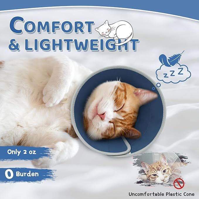 Cat Cone Collar Soft to Stop Licking, Adjustable, Foldable Lightweight Kitten Cones After Surgery Recovery for Cats & Kittens, Cat Cone Alternative (Solid Blue, S)
