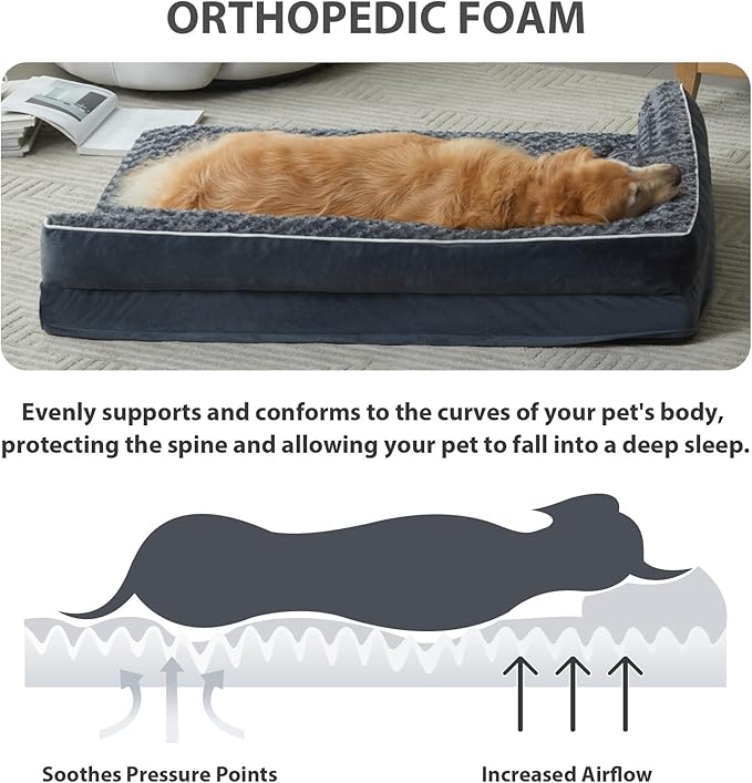 BFPETHOME Orthopedic Dog Beds for Large Dogs-Waterproof Sofa Dog Bed with Removable Washable Cover, Large Dog Bed with Waterproof Lining and Nonskid Bottom,Pet Bed for Large Dogs