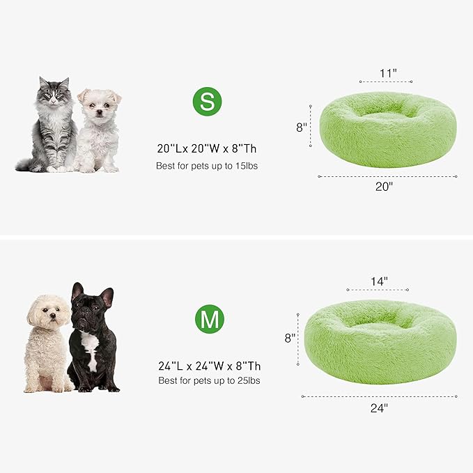 Love's cabin 20in Cat Beds for Indoor Cats - Cat Bed with Machine Washable, Waterproof Bottom - Light Green Fluffy Dog and Pet Calming Cushion Bed for Joint-Relief and Sleep Improvement