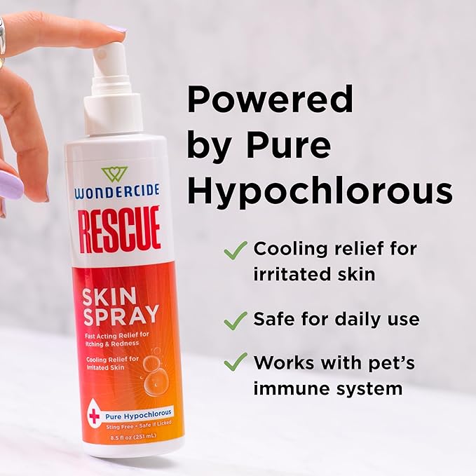Wondercide Rescue - Skin Spray for Pets - Allergy Care, Rash, Redness, and Itch Relief for Dogs and Cats with Pure Hypochlorous - 8.5 oz