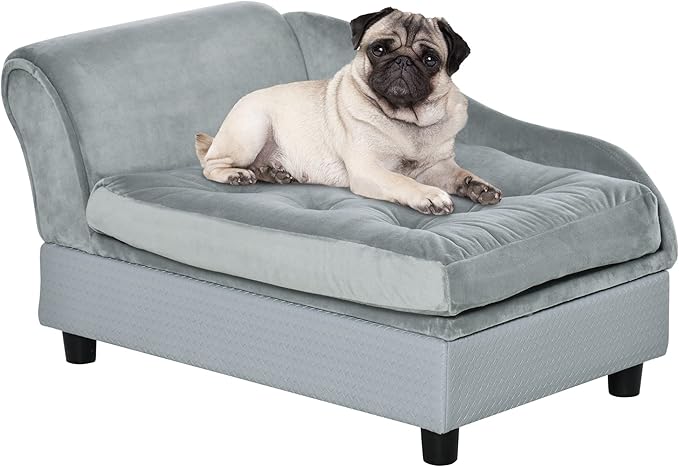 Luxury Fancy Dog Bed for Small Dogs with Hidden Storage, Small Dog Couch with Soft 3" Foam, Dog Sofa Bed, Cushy Dog Bed, Modern Pet Furniture for Puppies and Little Breeds, Gray