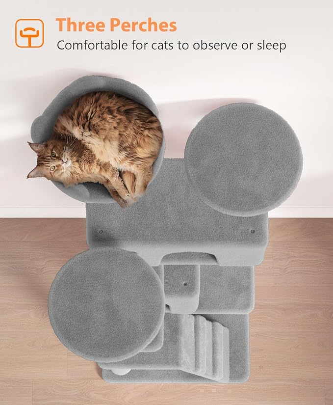 70'' Cat tree Tower for Indoor Cats Large Adult,Cute/Tall Modern Cat Tree for Big Cats 20 lbs,Plush Multi-Level Cat Condo with Scratching Posts,Dangling Ball for fun play(Light Gray, 70 inch)