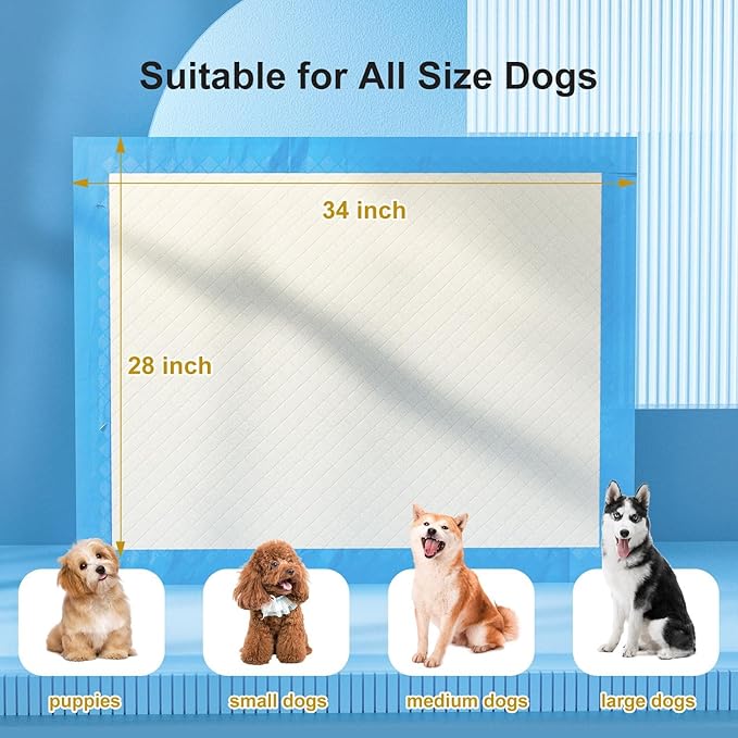 Gardner Pet Ultra Absorbent Thicker Dog Pee Pads Extra Large XL 28"x34" Leak-Proof Odor-Control Blue Puppy Training Pads Full Edge-Wrapping Pad for Dogs Dogs, Puppies, Doggie, Cats, Rabbits - 50 Ct