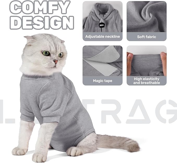 Breathable Cat Recovery Suit for Female/Male, Anti-Licking Kitten Onesie - Cat Surgery Pajamas with Sleeve After Spay, Prevent Shedding, Abdominal Wounds, Skin Diseases or E-Collar Alternative