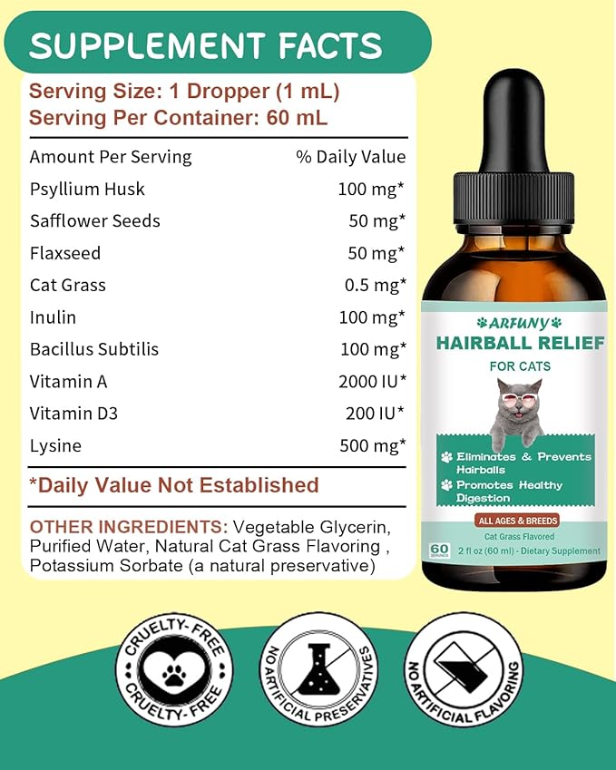 Hairball Treatment for Cats - Cat Hairball Remedy - with Natural Ingredients & Vitamins - Kitten Furball Treatment - Supports Skin & Coat, Digestion - Cat Grass Flavor