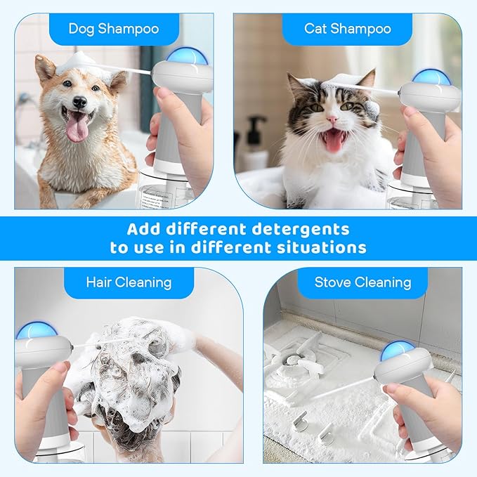 Dog Shampoo Dispenser, UFO Dog Shampoo Sprayer Electric Foaming Shampoo Dispenser for Dog and Cat Washing, for Bathtub, Kitchen Sink, Bathroom Cleaning, Grey