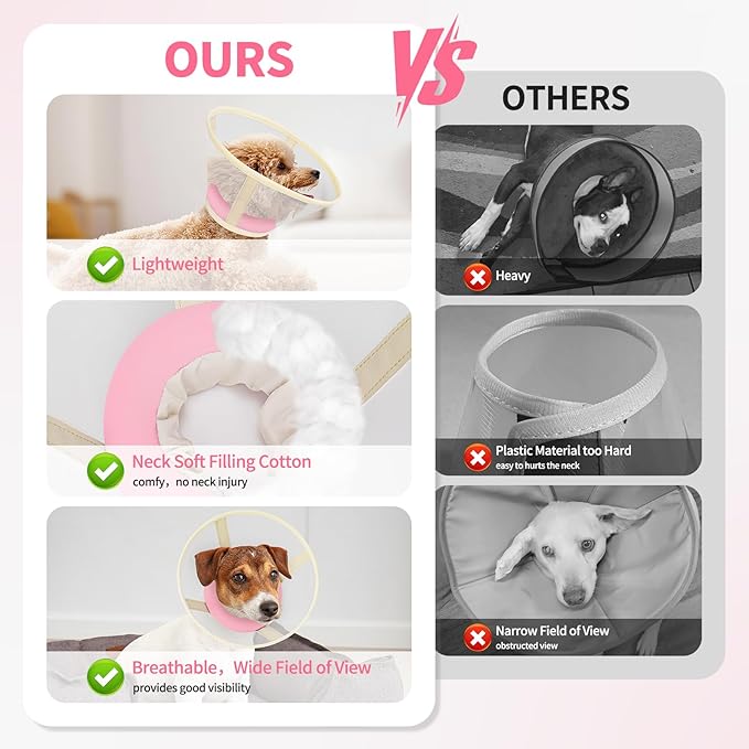 Soft Dog Cone Collar to Stop Licking-Adjustable Comfortable Mesh Recovery Collar After Surgery for Small or Miniature Dogs, Alternative to Plastic Elizabethan Collars for Neuter Incision Care (Pink,L)