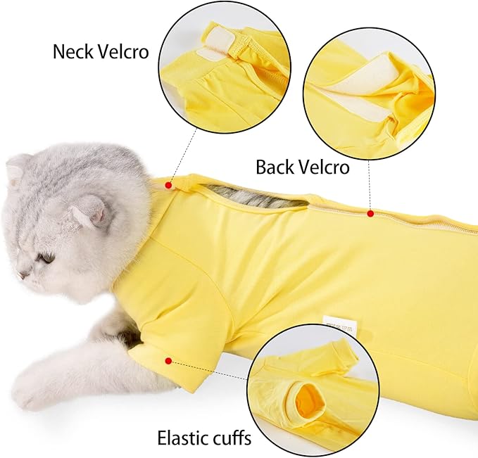 LIANZIMAU Cat Surgical Recovery Suit Professional for Male Female Dog Abdominal Wounds Cone E-Collar Alternative Anti-Licking Pet Surgical Recovery Pajama Suit Soft Fabric Onesie for Cats