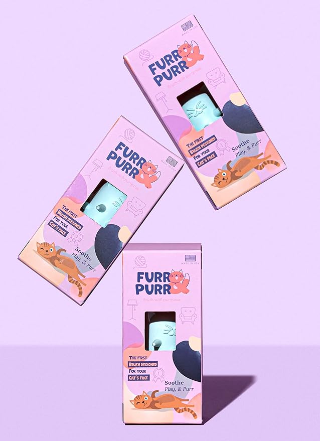 Furr&Purr Cat Brush, Scratcher, and Massager - Indoor Cat Calming Care with Face Scratcher, Finger Brush (3-Pack, Made in USA)