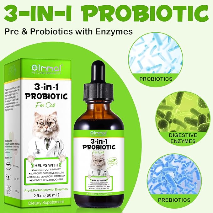 3 in 1 Probiotics for Cats, Cat Digestive Support,Daily Digestive Health Supplement with Multiple Strains of Bacteria Help with Diarrhea,Gas and Bloating, Cat Herbal Supplements- 60ml