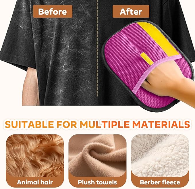 Reusable Pet Hair Remover Gloves – Electrostatic Lint & Fur Removal, Machine Washable Cleaning Gloves for Furniture, Clothes & Car (Pink)