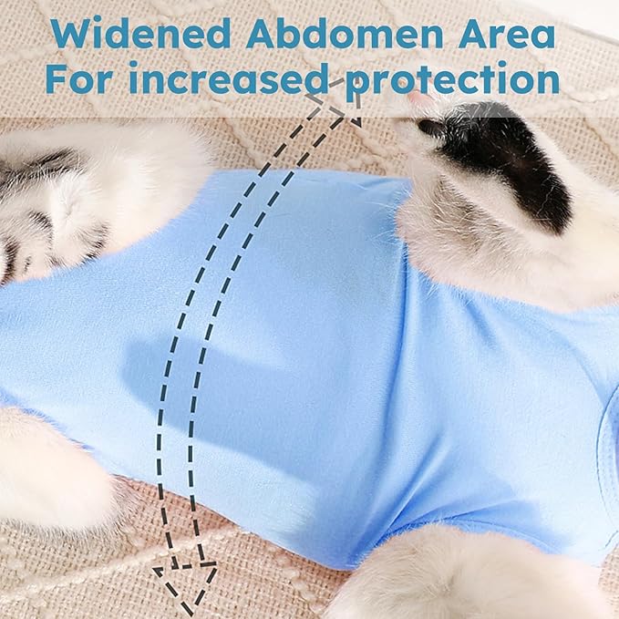 Cat Surgery Recovery Suit, Recovery Suit for Female Male Cats, Cat Onesie After Surgery Spay Neuter, Anti-Licking Kitten Surgical Clothes, Bodysuit for Abdominal Wounds Skin Disease Blue M