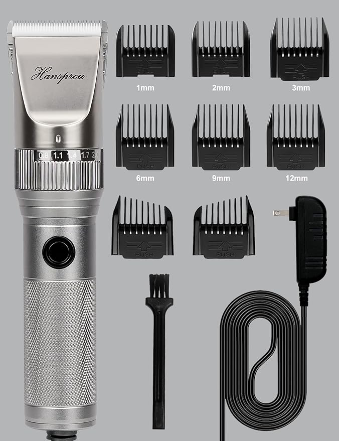 Dog Grooming Clippers High Power Dog Clipper for Thick Heavy Coats Low Noise Plug-in Pet Trimmer Pet Professional Grooming Clippers with Guard Combs Brush for Dogs Cats and Other Animals