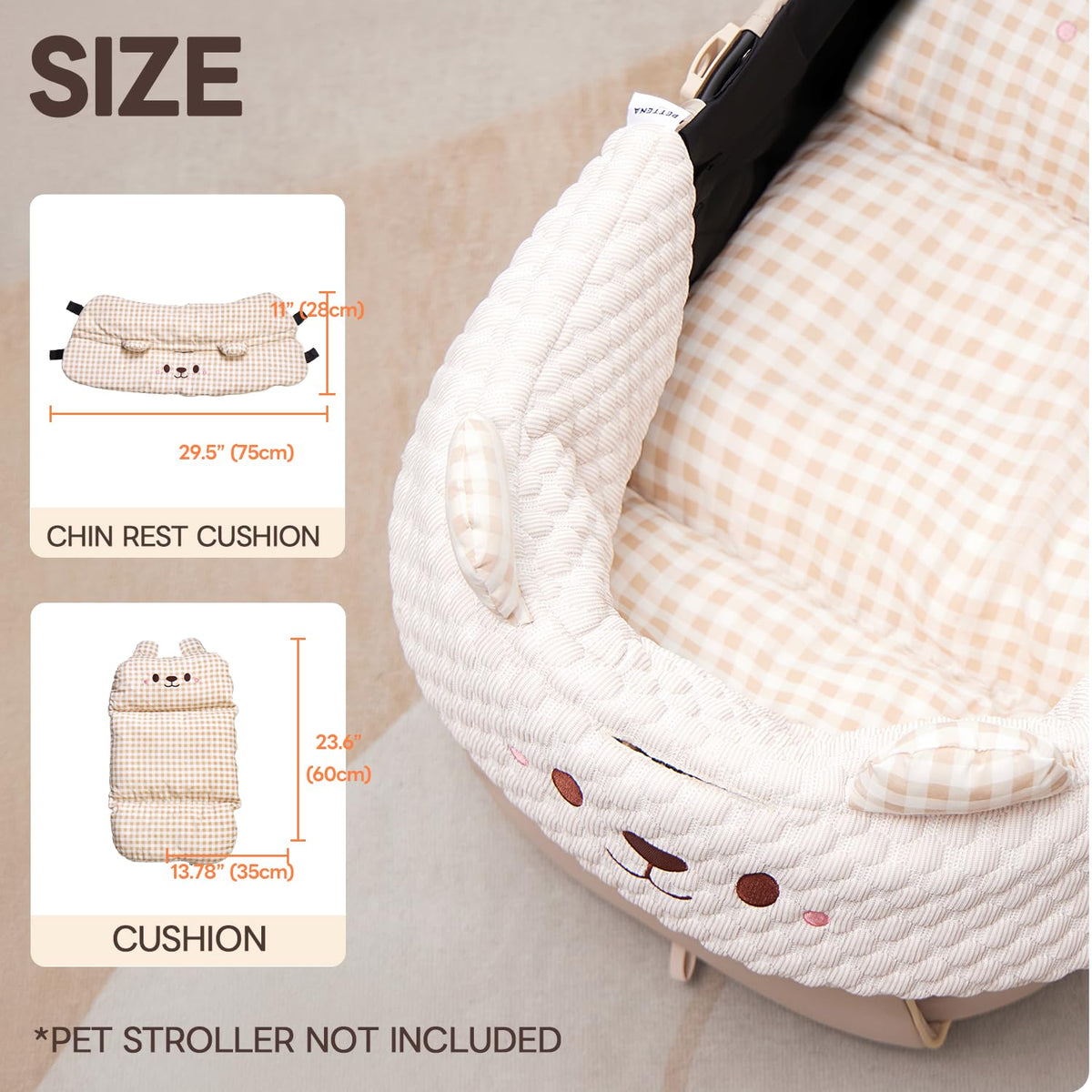 Cooling Cushion for Pets, Removable & Washable Dog Stroller Cushion, Both Side Used Pet Stroller Cushion for Dogs & Cats, Khaki