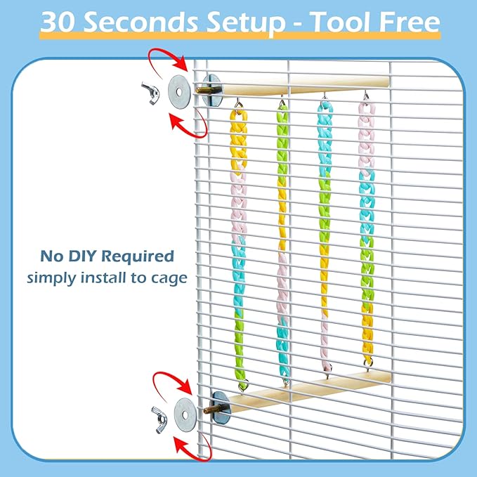 2Pcs Sugar Glider Climbing Toys, Natural Wood with Sturdy Colorful Chains Hanging Toys Sugar Glider Cage Accessories, Wobble-Free Rat Enrichment Toys for Small Animals and Parrots
