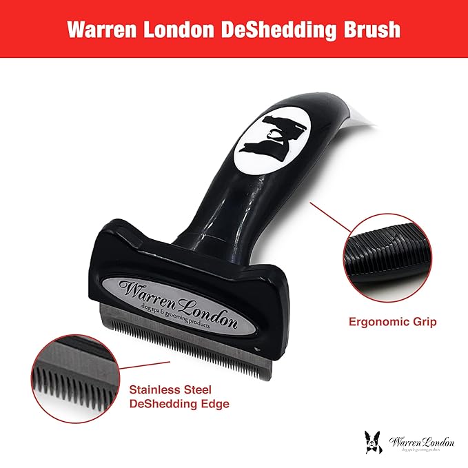 Warren London Deshedding Brush for Medium Dogs, Short Hair | 2.5″ Stainless Edge | Reduces Shedding Fast | Vet-Trusted Undercoat Tool With Comfort Grip