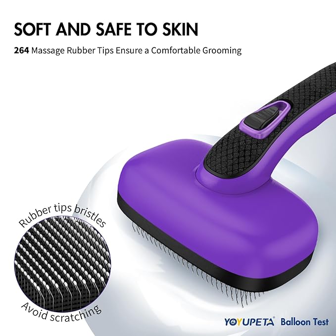 Dog Brush Kit - Self-Cleaning Slicker Brush with Bath Brush & Undercoat Rake | Deshedding Tools for Large - Small Dogs & Cats, Professional 3-in-1 Pet Grooming Set for Heavy Shedding, Purple