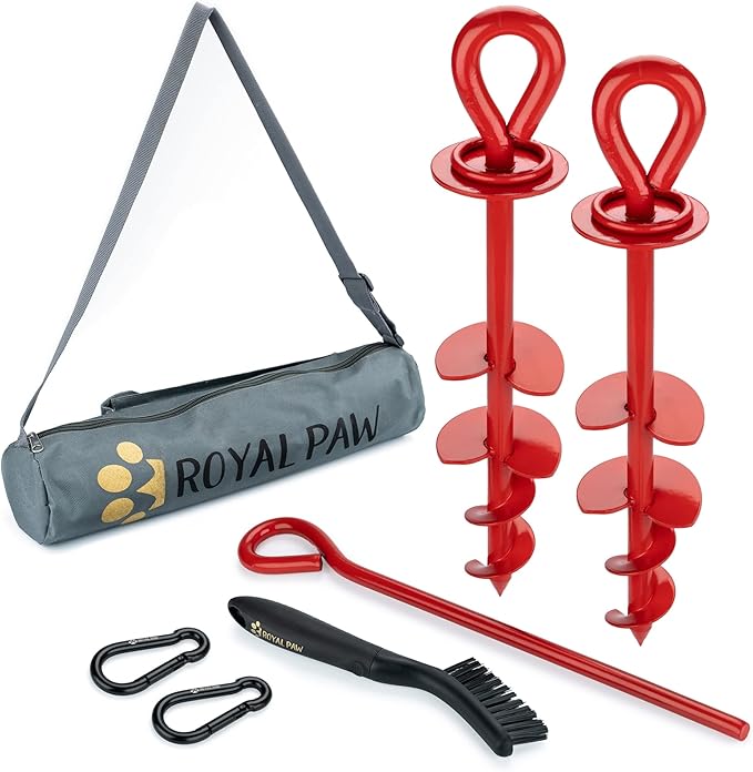 ROYAL-PAW Dog Tie Out Stake - for Large Dogs up to 210 lbs - Heavy Duty Dog Stake for Yard, Beach & Camping Outside - Best in Ground Anchor for a Dog Cable, Leash, Lead Tether (R2-Crimson Red)