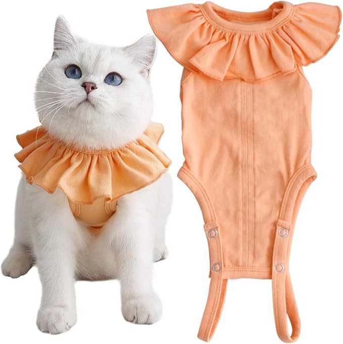 Cat Recovery Suit for Abdominal Wounds and Skin Diseases,Breathable Surgical Recovery Shirt After Surgery Wear Anti Licking Wounds,E-Collar Alternative for Female Cats Kitten(RSC01-orange-s)