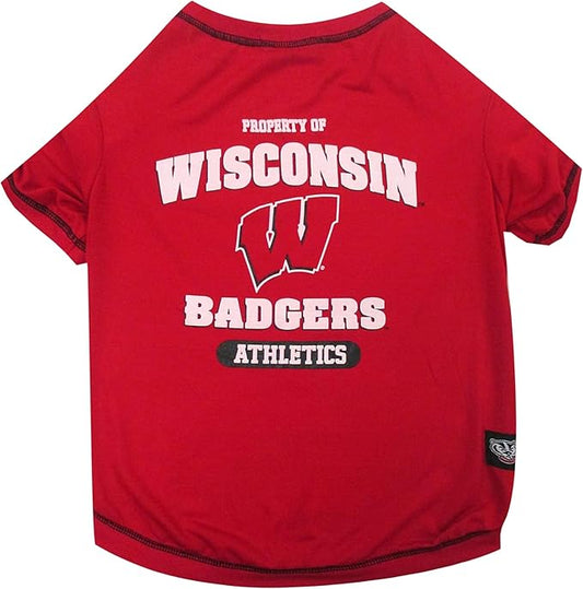 Pets First Collegiate WISCONSIN BADGERS Dog T-Shirt, Small. - Licensed Shirt for Pets Team Colored with Team Logos.- Premium Stretchable Materials for the Comfrot of your Dog & Cat.