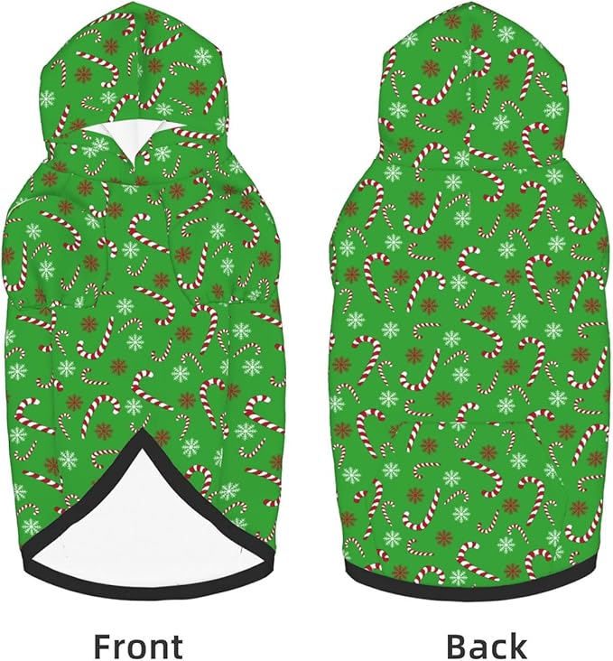 Green Candy Cane Hoodie,Christmas Cosplay Dog Clothes with Pocket and Hat Winter Clothes Sweaters Xx-Large
