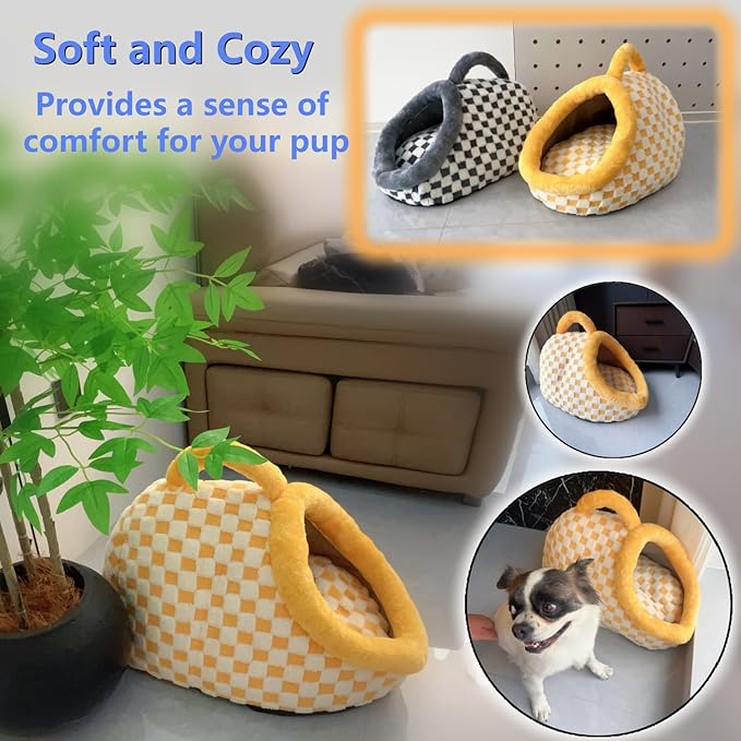 Dog Bed cat Bed Small Medium Furniture cat for Indoor Cats with Cover cave Outdoor House Insulated House Large Indoor Travel Hand (Yellow, M)