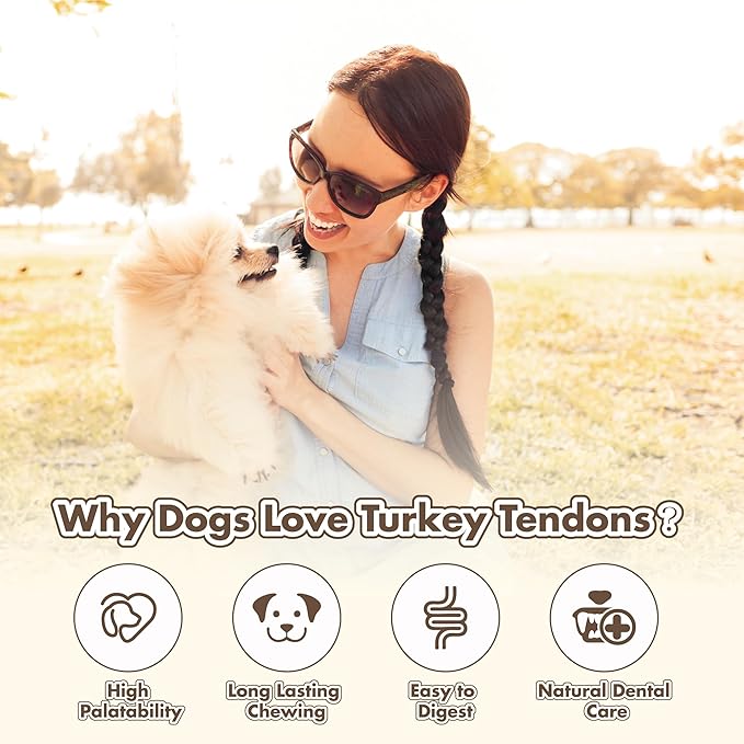 Turkey Tendons for Dogs, All Natural, Healthy Dog Treats, Long Lasting, Hypoallergenic Dog Chews, Rawhide Free, USA-Sourced, for Small Dogs, Strips, 3 oz Pack