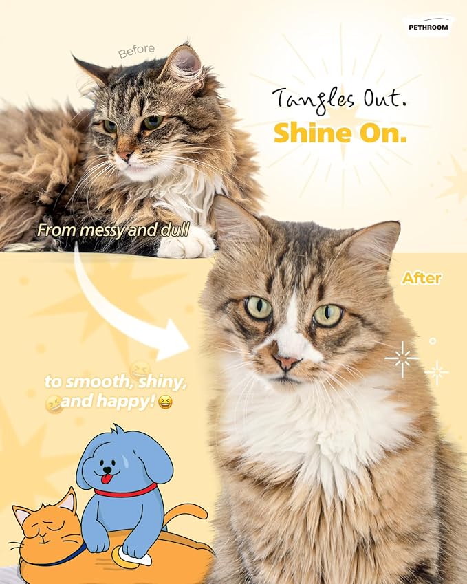 [PETHROOM] Cat Brush for Shedding Cats,Dogs, Kitten | Gentle Deshedding & Grooming Tool for Short or Long Hair | Safe Massage Brush for Sensitive Skin | Sturdy, Durable, and Portable
