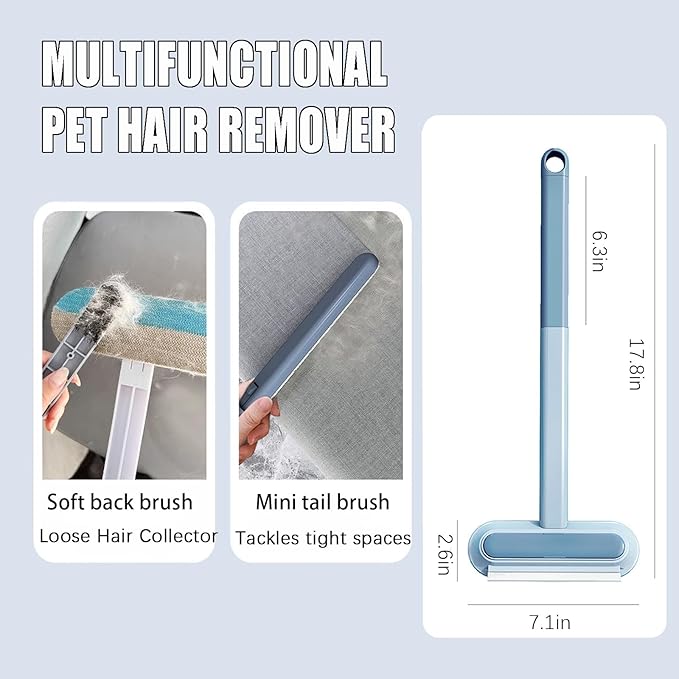 Cat Hair Remover 4-in-1 Multi-Functional Pet Hair Remover Brush,17.7Inch, Reusable Washable Lint Cleaner for Dog and Cat Hair, Gentle on Furniture, Sofas, Pet Beds, Bedding, Carpets, Clothing