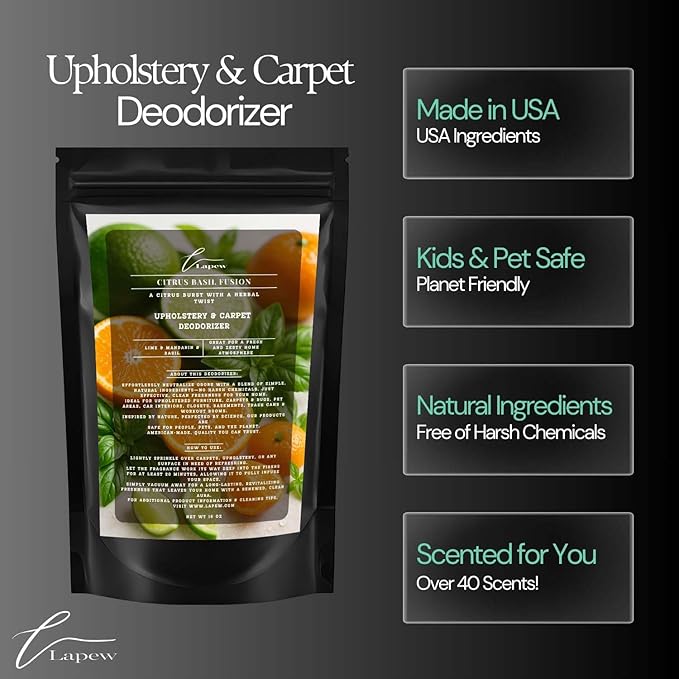 Citrus Basil Fusion Carpet Freshener Powder: Powerful Odor Eliminator for Home, Upholstery Deodorizer, Carpet Deodorizer, Pet Urine, Cat Litter Box - Citrus Basil Fusion Fragrance