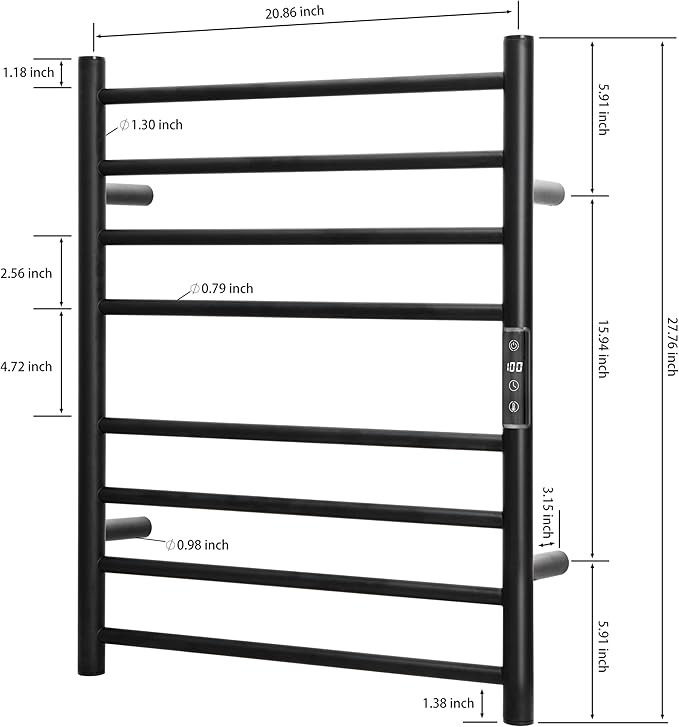 KEG Smart WiFi Towel Warmer Wall Mounted with Built-in Timer and Temperature Adjust Control, 8 Bars Electric Stainless Steel Heated Towel Racks for Bathroom Black