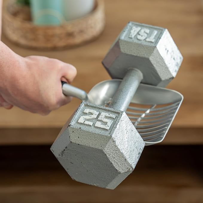Heavy Duty Full Metal Cat Litter Scoop with Holder - Speed Sifter Litter Box Scooper Captures All Clumps - Kitty Litter Sifting Shovel Comfy Handle - Cat Scooper Includes Litter Bags & Non-Slide Clip