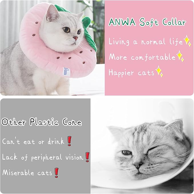 ANWA Adjustable Cat Cone Collar Soft, Cute Cat Donut Collar After Surgery, Kitten Recovery Cones to Stop Licking