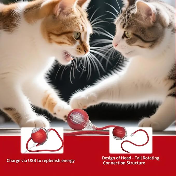 Interactive Cat Toys Ball, Newly Upgraded Automatic with Elastic Tail Rope and USB Charging. Stimulates Hunting Instincts and Promotes Exercise. Interactive Cat Toys for Bored Indoor Adult Cats