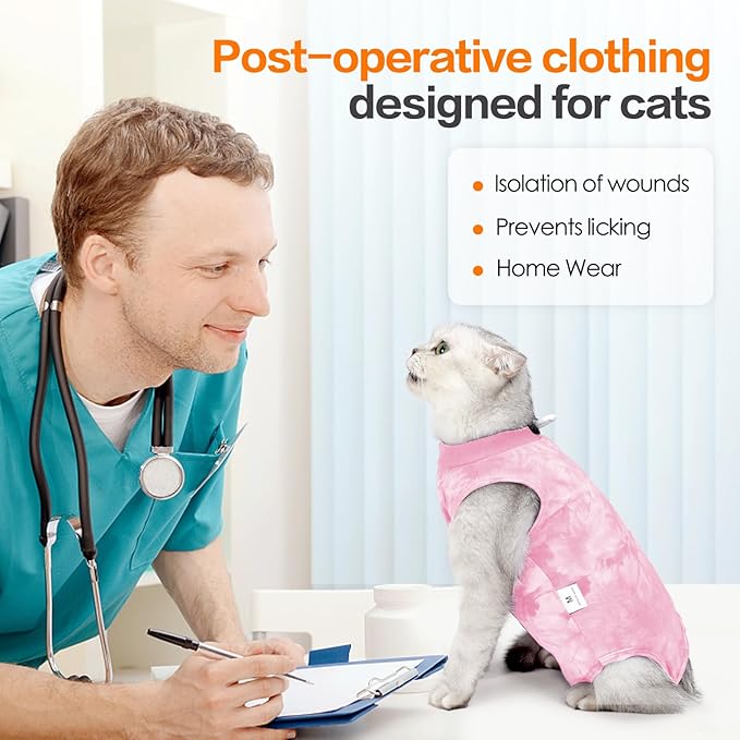 Cat Recovery Suit, Cat Onesie, Pink, S