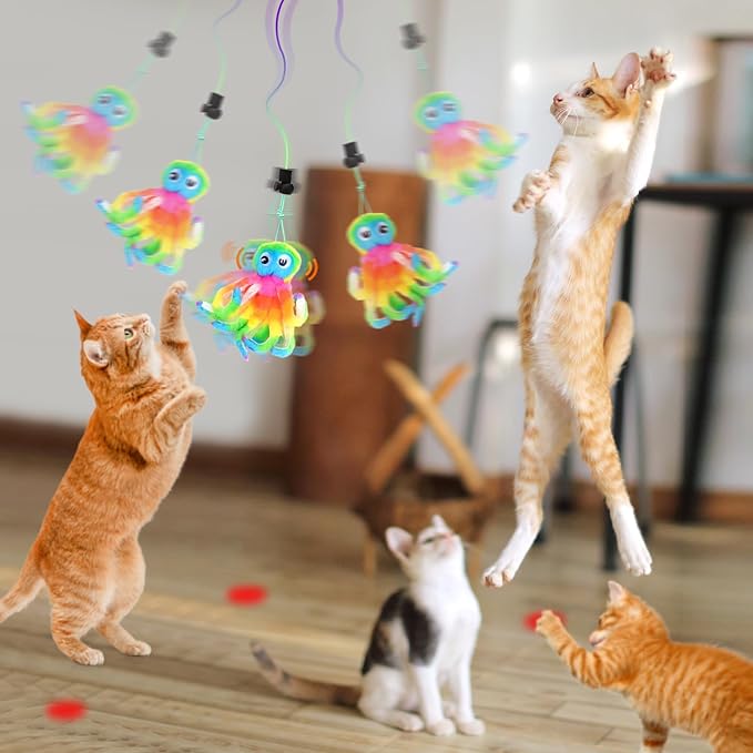 Interactive Cat Toys for Bored Indoor Cats Feather Toys Cat Enrichment for Bored Indoor Adult Cats Kittens-Enhanced with 10 Attachments Mice Rechargeable Auto-Swinging 3in1 Door-Mounted Cat Toy