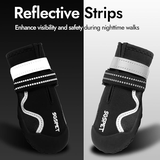 Dog Shoes, Waterproof Dog Boots & Paw Protectors with Anti-Slip Sole, 4pcs/Set Pet Dog Booties, Reflective Dog Shoes for Small Medium Large, Winter Snowy Summer Hot Pavement (Black, 3# (XS))