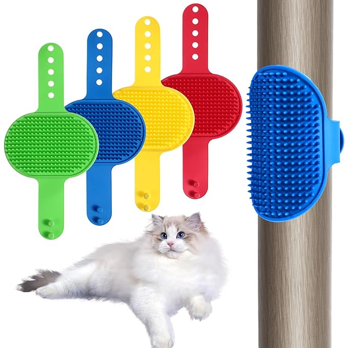 4Colors Cat Self Groomer for Indoor Cats, Wall Mounted Silicone Self Grooming Cat Brush for Long Short Hair, Cat Face Scratchers Cat Corner Massage Comb for Kitten Sofa Chair Leg Scratching Post Cover