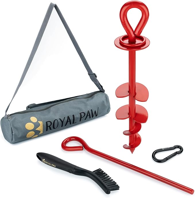 ROYAL-PAW Dog Tie Out Stake - for Large Dogs up to 210 lbs - Heavy Duty Dog Stake for Yard, Beach & Camping Outside - Best in Ground Anchor for a Dog Cable, Leash, Lead Tether (1, Crimson Red)