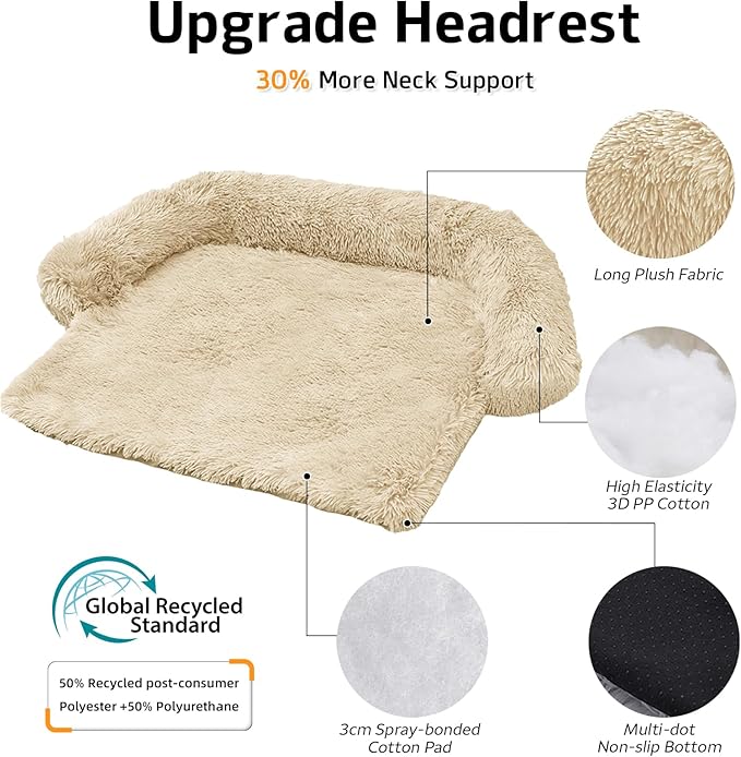 Calming Dog Bed Fluffy Plush Dog Mat for Furniture Protector with Removable Washable Cover for Large Medium Small Dogs and Cats (XS (31"x23.5"x5"), Beige)