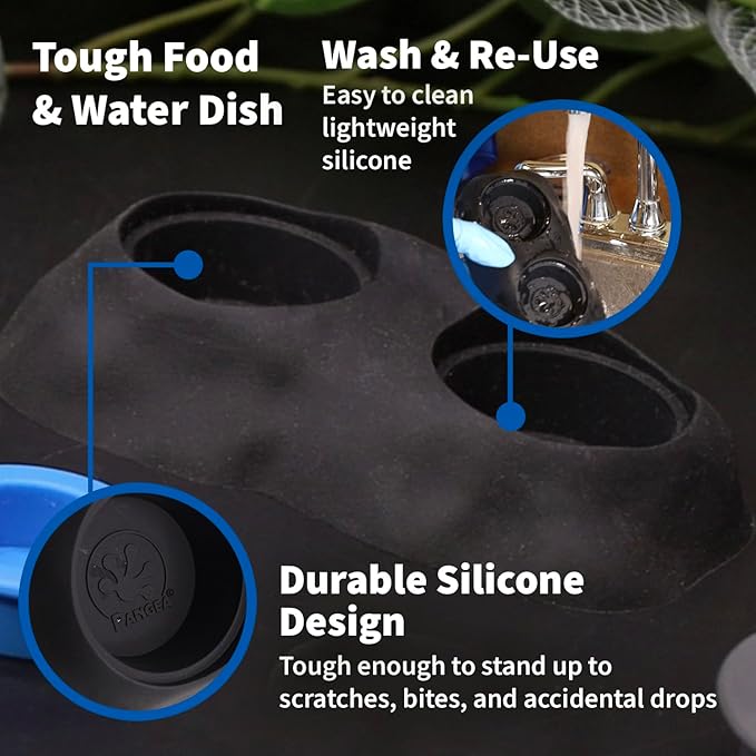 Pangea Ultimate Eco Dish, Crested Gecko Food and Water Bowl for Terrestrial Lizards, Durable Silicone Feeding Accessory for Reptile Terrariums 3.125in x 5.5in (Charcoal)