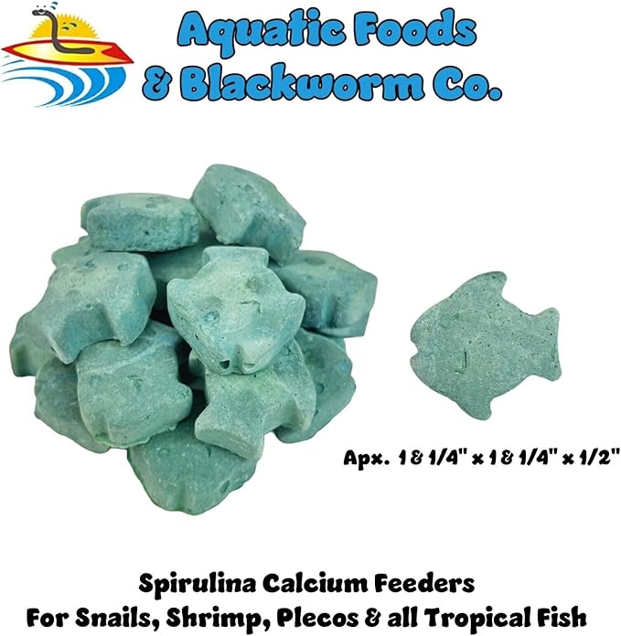 Aquatic Foods Inc. Spirulina Enriched Calcium Feeders for Shrimp, Snails, Crabs, Crayfish, Pleco, Catfish, All Tropical Fish…25 Count Bag