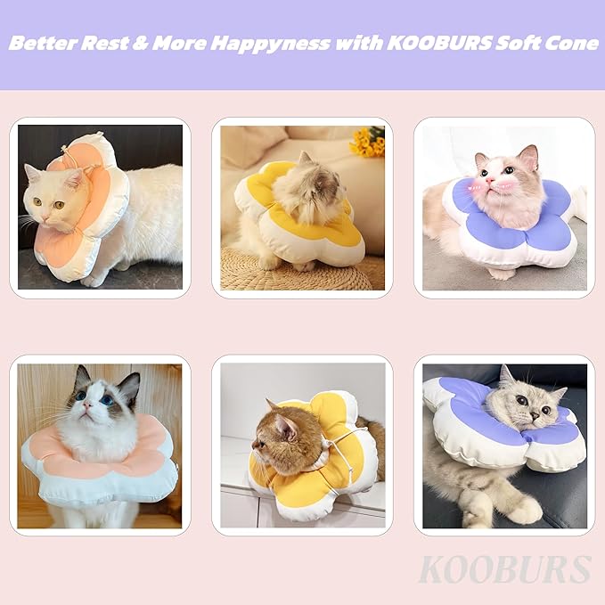 Cat Cone Collar Soft, Adjustable Kitten Cone After Surgery, Waterproof Recovery E Collar for Pet to Stop Licking(Purple Flower, Small)