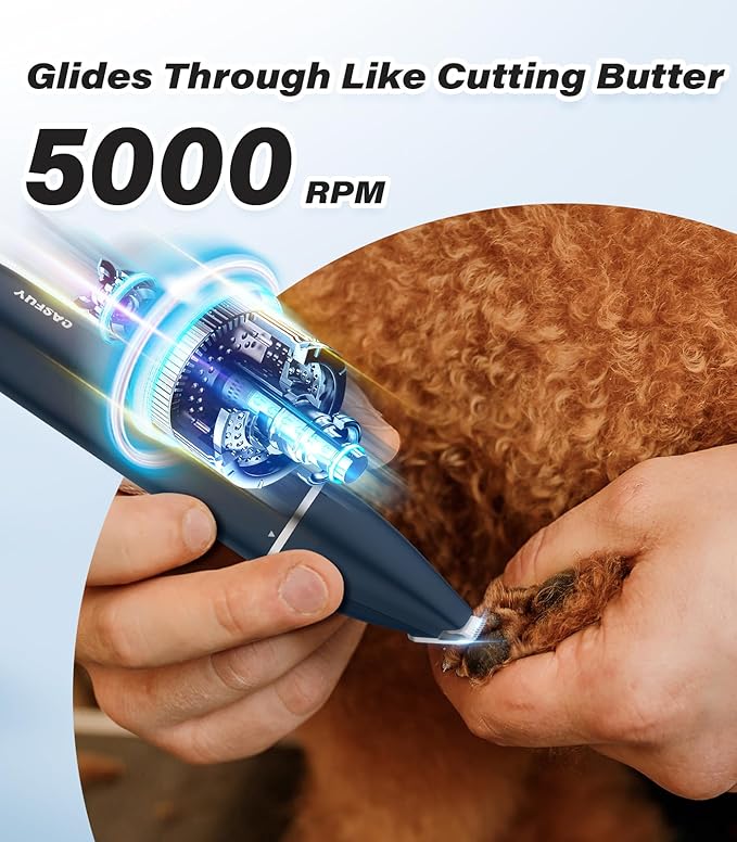 Casfuy Cordless Hair Trimmer, Low Noise Grooming Clipper for Dogs Cats & Small Pets, USB Rechargeable, Double Blades for Trimming Hair Around Paws, Eyes, Ears, Face, Rump