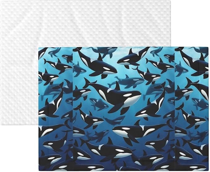 Double Sided Pet Mat for Dog Bed Topper Cat Blanket Furniture Protector, Killer Whales Orcas Ocean Sea Animals, Reversible Plush with Tactile Dot Pattern for Style Change