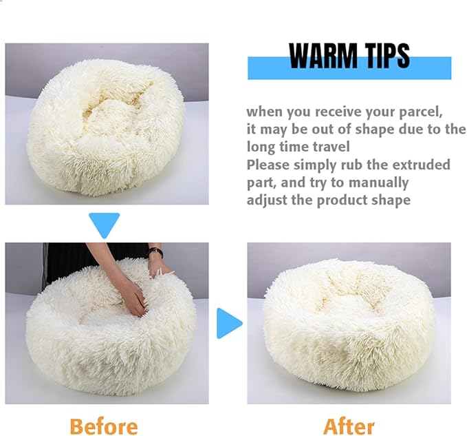 huraty Pet Dog Bed Plush Calming Bed, Fluffy Donut Round Pet Beds for Small Medium Large Dogs Cats, Anti-Slip & Anti-Anxiety, 28 Inch for Puppy and Kitties, Lilac, L