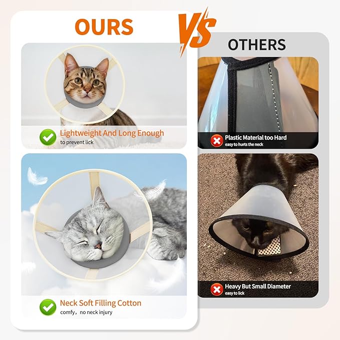 Cat Cone Collar Soft- Adjustable Comfortable Air Mesh Recovery Cone After Surgery to Stop Licking and Scratch, Alternative to Plastic Elizabethan Collar for Cat, Whiskers Freedom (Grey, S)