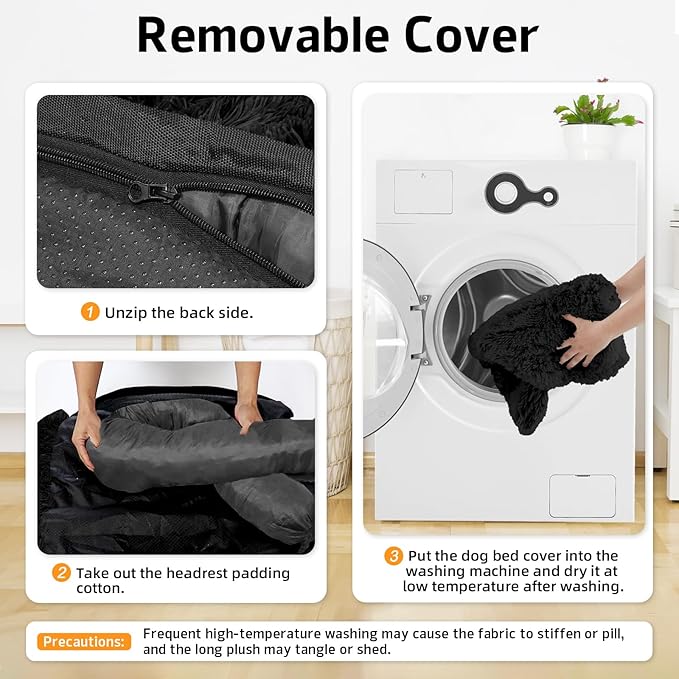 GGIB Calming Dog Bed Fluffy Plush Dog Mat for Furniture Protector with Removable Washable Cover for Large Medium Small Dogs and Cats (Small,Black)